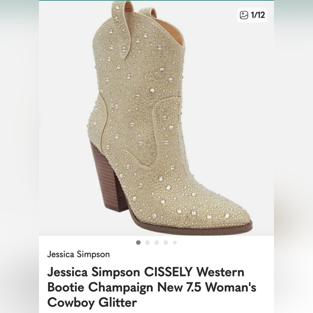 Jessica Simpson Glitter Western Bootie - Champagne. Size 7.5.  Brand New